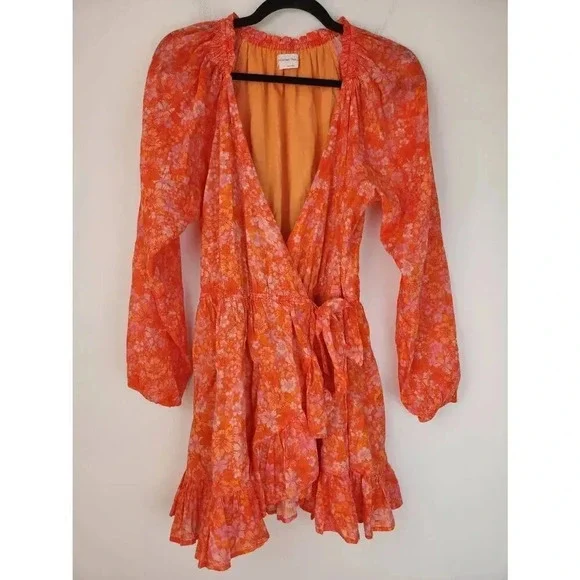 Lovers and Friends Reston Wrap Mini Dress Orange Floral Size Small. - Picture 4 of 10